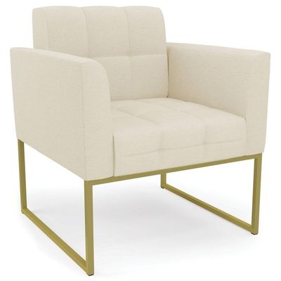 Poltrona Decorativa Base Industrial Dourado Ana Linho Bege - Ibiza