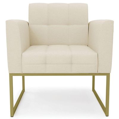 Poltrona Decorativa Base Industrial Dourado Ana Linho Bege - Ibiza
