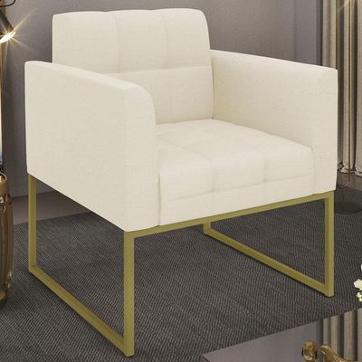 Poltrona Decorativa Base Industrial Dourado Ana Linho Bege - Ibiza