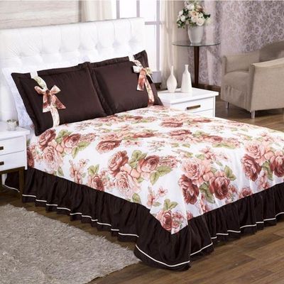 Cobre Leito Isabela Queen 3 Pecas - Floral visual com a cor Marrom