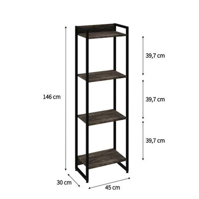 Estante Dynamica 45x30x146cm C/04 Prateleiras Carvalho Dark / Est.preta Carvalho Dark / Est.preta