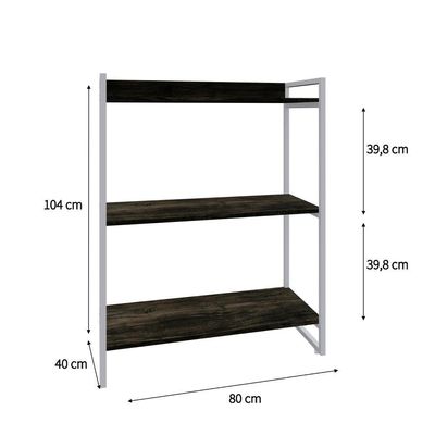 Estante Kuadra 80x40x104cm C/03 Prateleiras Carvalho Dark / Est.branca Carvalho Dark / Est.branca