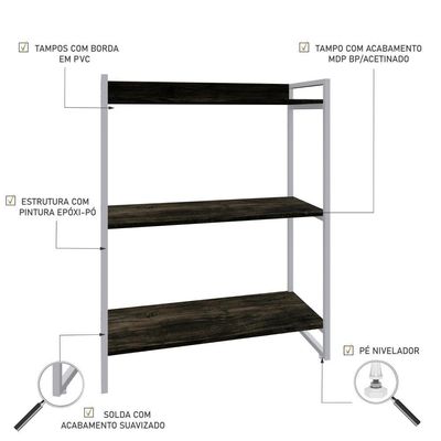 Estante Kuadra 80x40x104cm C/03 Prateleiras Carvalho Dark / Est.branca Carvalho Dark / Est.branca