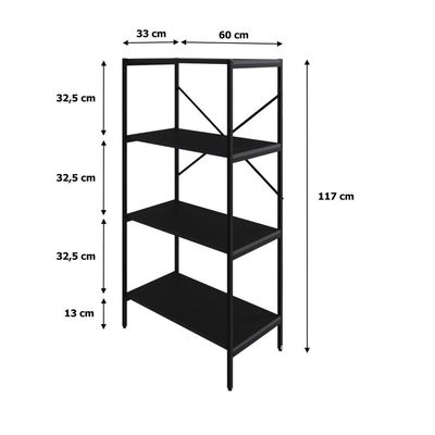 Estante C/04 Prateleiras 118x60x33cm Tub Tueh1164 Preto ônix - Est.preta Preto ônix / Est.preta
