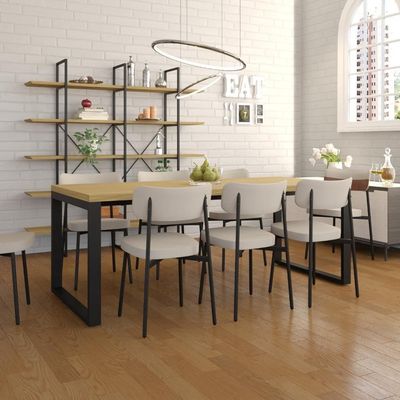 Mesa De Jantar Queens 200x90x77cm Qemj9200 Vermont Oak - Est.preta Vermont Oak/est.preta