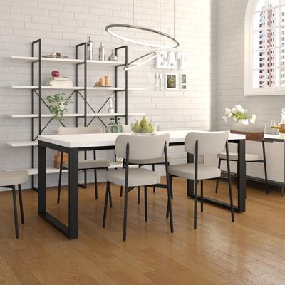 Mesa De Jantar Queens 180x90x77cm Qemj9180 Branco Tx - Est.preta Branco Tx/est.preta