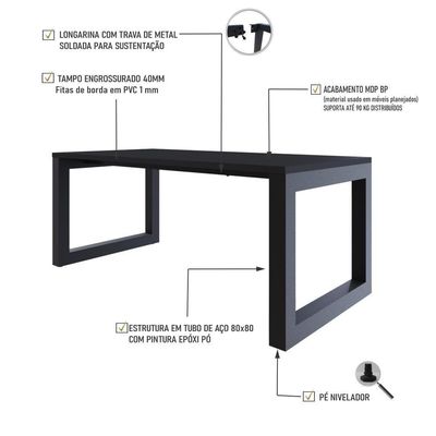 Mesa De Jantar Bronx 180x90x77cm Brmj9180 Preto Tx - Est.preta Preto Tx/est.preta