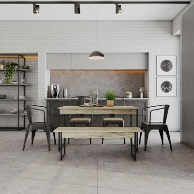 Mesa De Jantar Com 1 Banco Estilo Industrial Tub  Carvalho / Est.preta