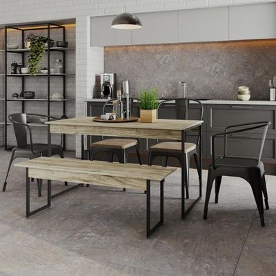 Mesa De Jantar Com 1 Banco Estilo Industrial Tub  Carvalho / Est.preta