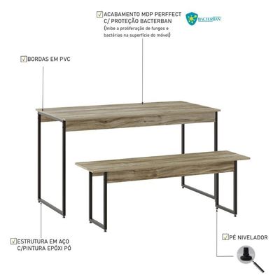 Mesa De Jantar Com 1 Banco Estilo Industrial Tub  Carvalho / Est.preta