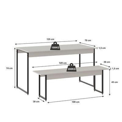 Mesa De Jantar Com 2 Bancos Estilo Industrial Tub  Branco Chess / Est.preta