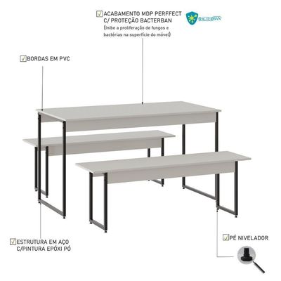 Mesa De Jantar Com 2 Bancos Estilo Industrial Tub  Branco Chess / Est.preta