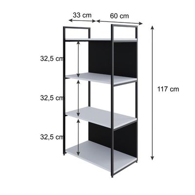 Estante C/04 Prateleiras 118x60x33cm C/fundo Yon Branco Tx/est.preta Branco Tx/est.preta