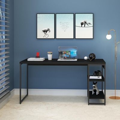 Mesa C/estante Baixa 150x64x75cm C/02 Prateleiras Preto ônix / Est.preta Preto ônix / Est.preta