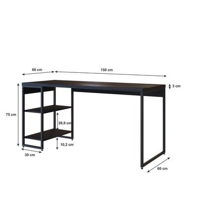 Mesa C/estante Baixa 150x64x75cm C/02 Prateleiras Preto ônix / Est.preta Preto ônix / Est.preta