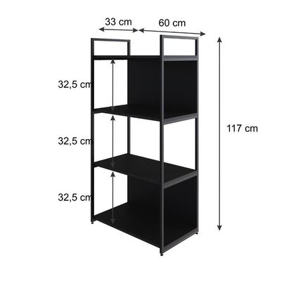 Estante C/04 Prateleiras 118x60x33cm C/fundo Yon Preto Tx/est.preta Preto Tx/est.preta