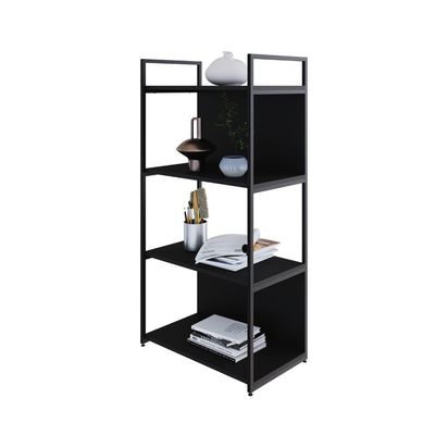 Estante C/04 Prateleiras 118x60x33cm C/fundo Yon Preto Tx/est.preta Preto Tx/est.preta