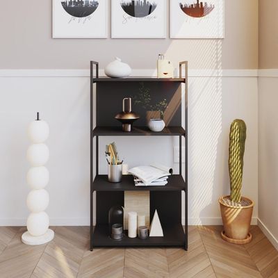 Estante C/04 Prateleiras 118x60x33cm C/fundo Yon Preto Tx/est.preta Preto Tx/est.preta