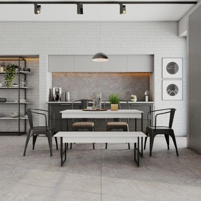 Mesa De Jantar Com 1 Banco Estilo Industrial Tub  Branco Chess / Est.preta