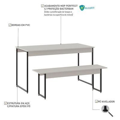 Mesa De Jantar Com 1 Banco Estilo Industrial Tub  Branco Chess / Est.preta