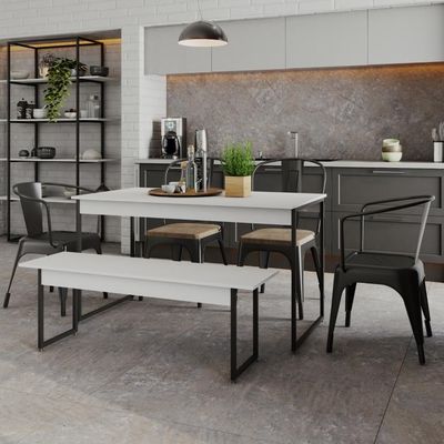 Mesa De Jantar Com 1 Banco Estilo Industrial Tub  Branco Chess / Est.preta