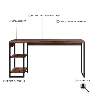 Mesa C/estante Baixa 150x64x75cm Com 02 Prateleiras Nogal / Est.preta