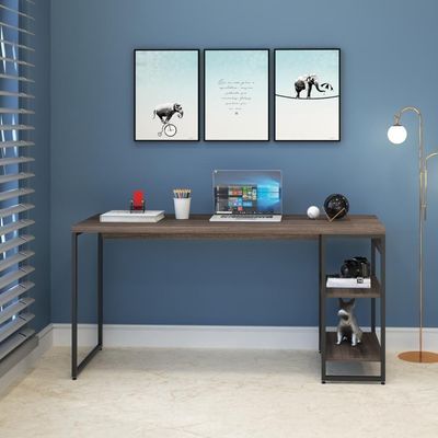 Mesa C/estante Baixa 150x64x75cm Com 02 Prateleiras Nogal / Est.preta