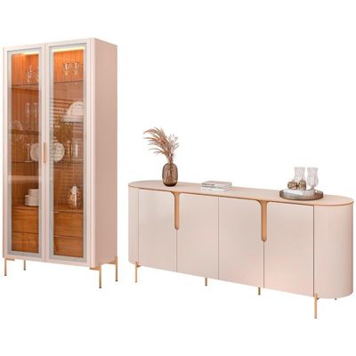 Kit Aparador Buffet Lia Com Cristaleira Tarsila Orgânico D05 Off White Freijó