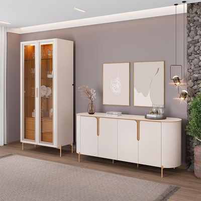 Kit Aparador Buffet Lia Com Cristaleira Tarsila Orgânico D05 Off White Freijó