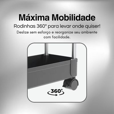 Estante Móvel Compacta 4 Andares Em Plástico Cinza Com Rodas Giratórias