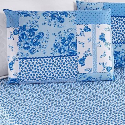 Jogo De Cama Lençol Bouti Estampado Casal Padrão 03 Peças - Azul Sereno
