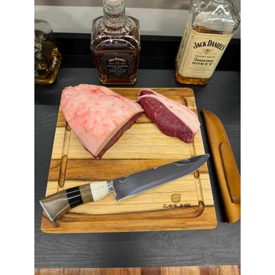 Faca Artesanal Churrasco 8' Inox 2mm Mosqueado Cabo Madeira Resina Zanline