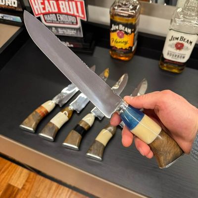 Faca Artesanal Churrasco 8' Inox 2mm Mosqueado Cabo Madeira Resina Zanline