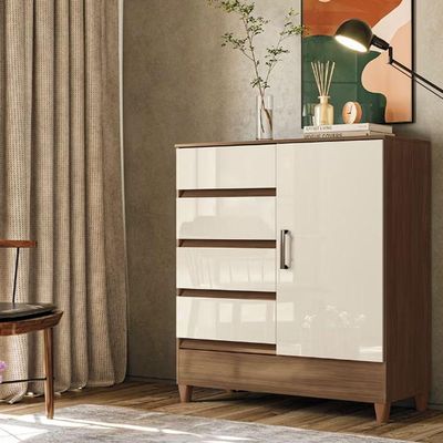 Cômoda Santos Andirá Fit 1.4 Jequitibá Areia 1 Porta 4 Gavetas