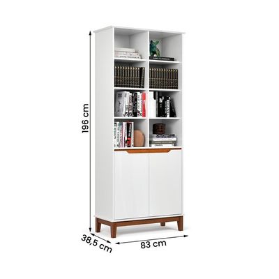 Livreiro Ej Flow 2 Portas 6 Prateleiras Com Pés Madeira Branco