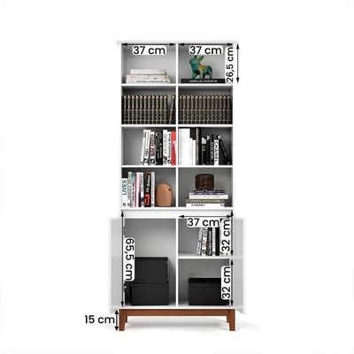 Livreiro Ej Flow 2 Portas 6 Prateleiras Com Pés Madeira Branco