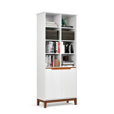 Livreiro Ej Flow 2 Portas 6 Prateleiras Com Pés Madeira Branco