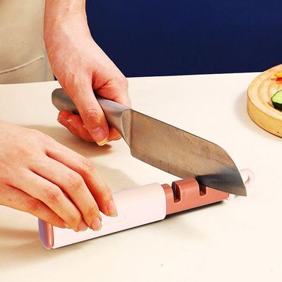 Descascador De Cozinha E Afiador De Faca 2 Em 1 Vegetais Portatil Aço Inox Rosa
