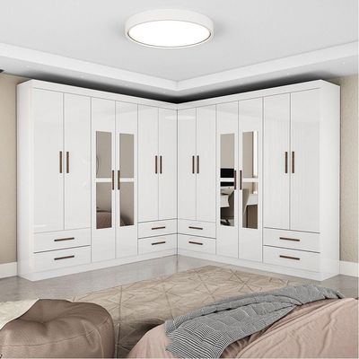 Closet Casal Duplo Lu 12 Portas Com Espelho 8 Gavetas Branco