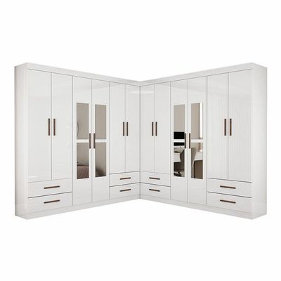 Closet Casal Duplo Lu 12 Portas Com Espelho 8 Gavetas Branco