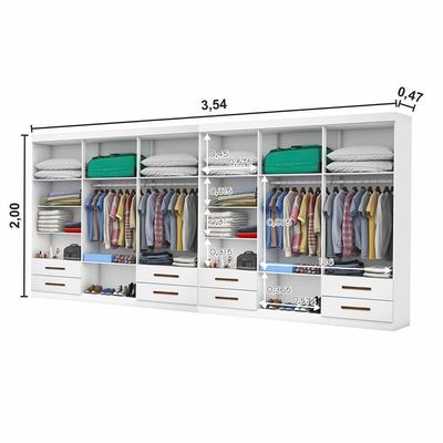 Closet Casal Duplo Lu 12 Portas Com Espelho 8 Gavetas Branco