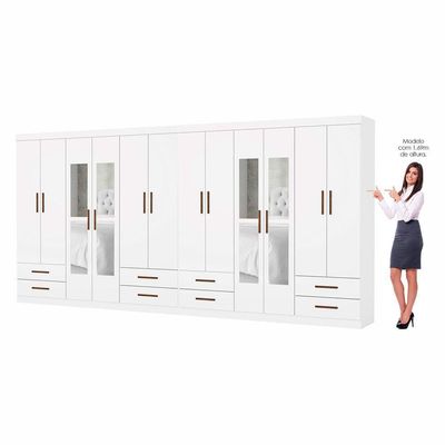 Closet Casal Duplo Lu 12 Portas Com Espelho 8 Gavetas Branco
