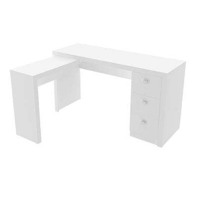 Mesa Para Escritório Com Mesa De Apoio E 3 Gavetas Branco