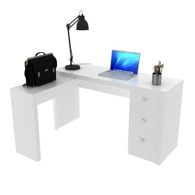 Mesa Para Escritório Com Mesa De Apoio E 3 Gavetas Branco