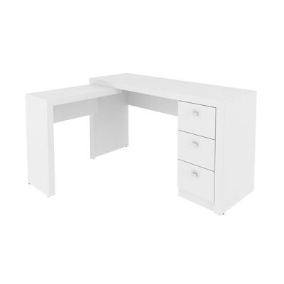 Mesa Para Escritório Com Mesa De Apoio E 3 Gavetas Branco
