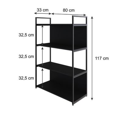 Estante C/04 Prateleiras 118x80x33cm C/fundo Yon Preto Tx/est.preta Preto Tx/est.preta