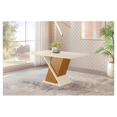 Mesa De Jantar Solus 160 Cm Tampo Reto Com Vidro Nature Off White – Henn