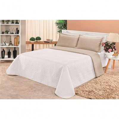 Cobre Leito Dupla Face Queen Clara 03 Peças - Branco-cáqui - padrão de fabricação alto
