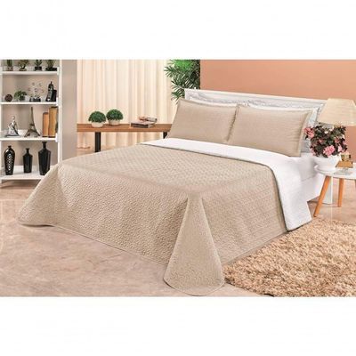 Cobre Leito Dupla Face Queen Clara 03 Peças - Branco-cáqui - padrão de fabricação alto