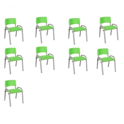 Kit 9 Cadeira Iso Infantil Creche, Escola Base Cinza Verde Claro